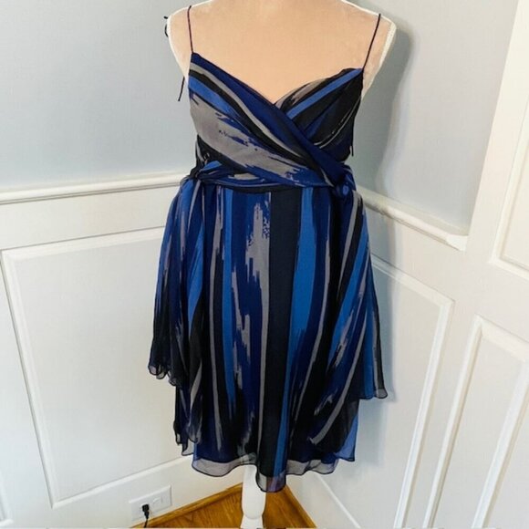 Halston Heritage Romantic Flowy Handkerchief 100% Silk Mini Dress Large - Picture 2 of 12